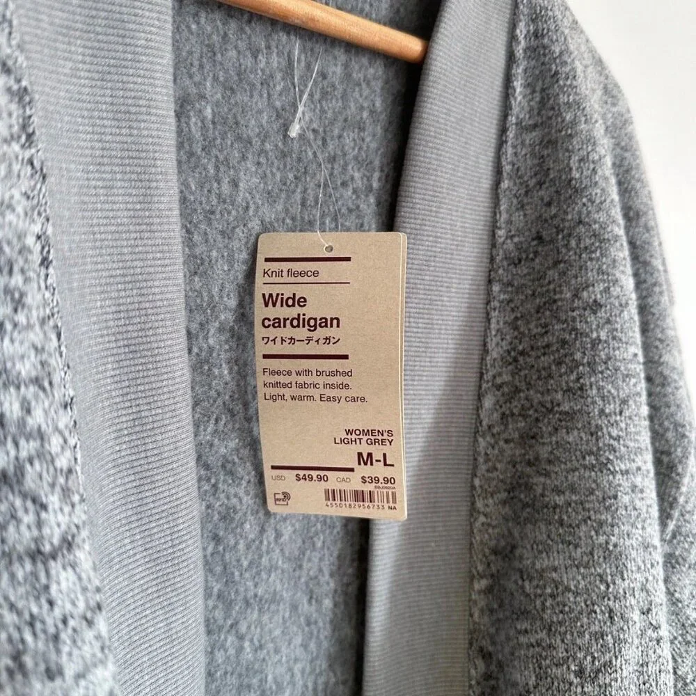 MUJI Women's Knit Fleece Wide Cardigan Gray - Picture 2 of 3